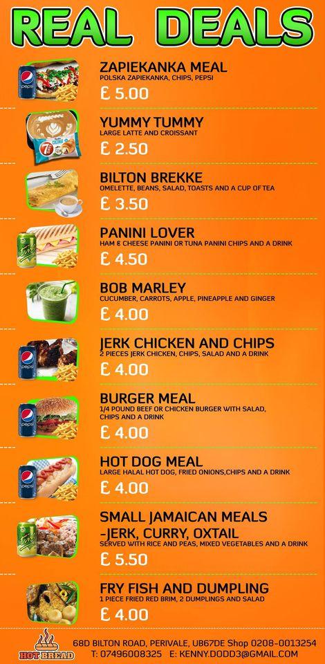 Menu at Hot Bread cafe, Greenford, 68d Bilton Rd