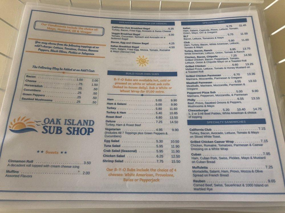 Menu At Oak Island Sub Shop Fast Food Oak Island