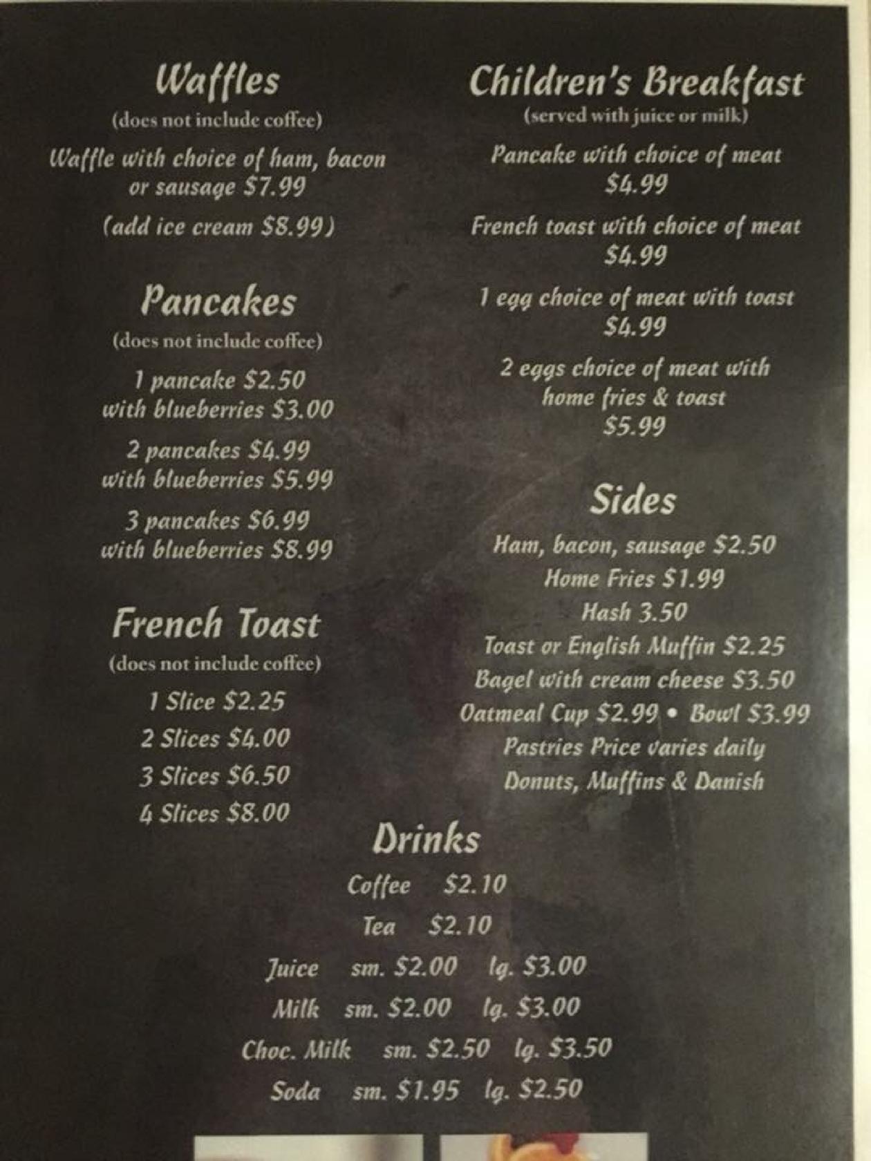 Menu at Wilderness restaurant, Colebrook, 94 S Main St