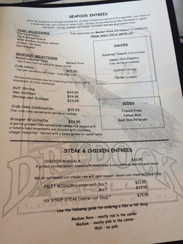 Menu at Dry Dock Waterfront Grill restaurant, Longboat Key