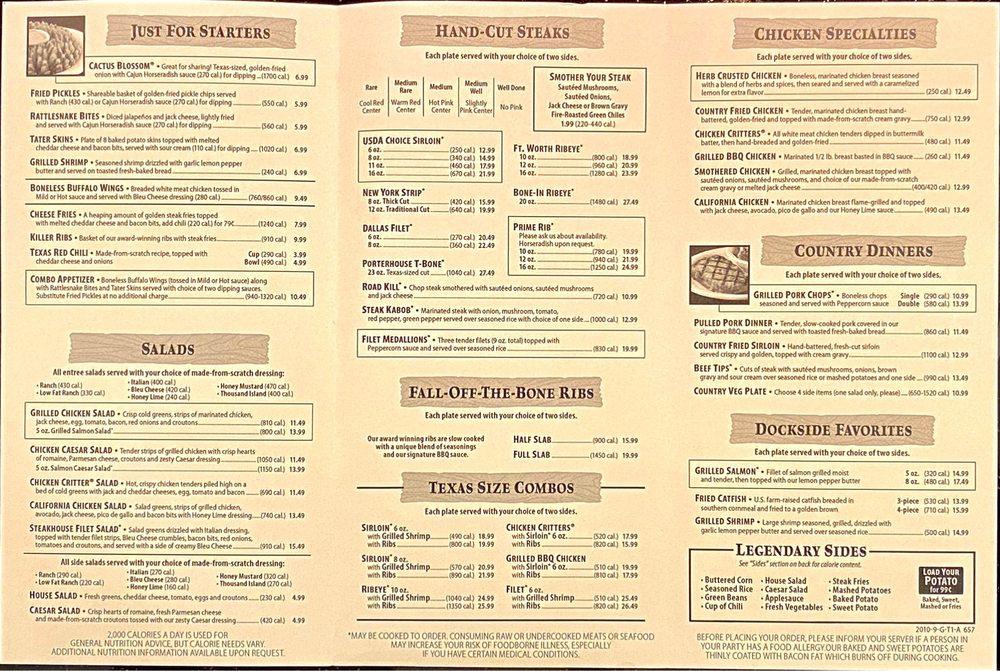 Menu at Texas Roadhouse steakhouse, Scottsdale