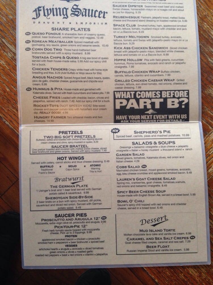 Menu at Flying Saucer Draught Emporium pub & bar, Little Rock