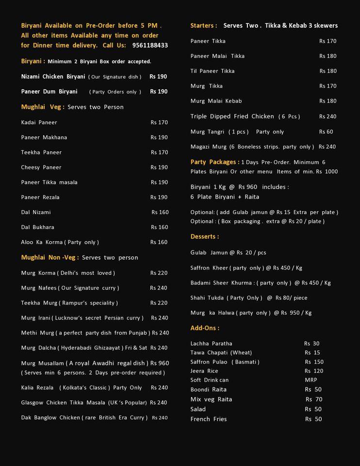 Mysha's Biryani menu