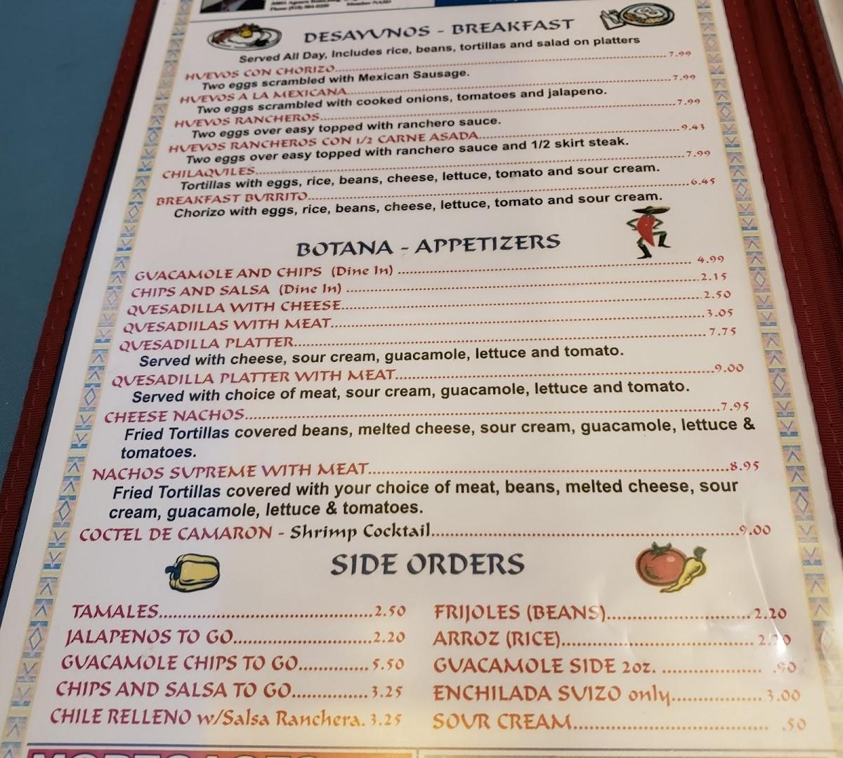 Menu at Tacos El Norte restaurant, McHenry, W Elm St