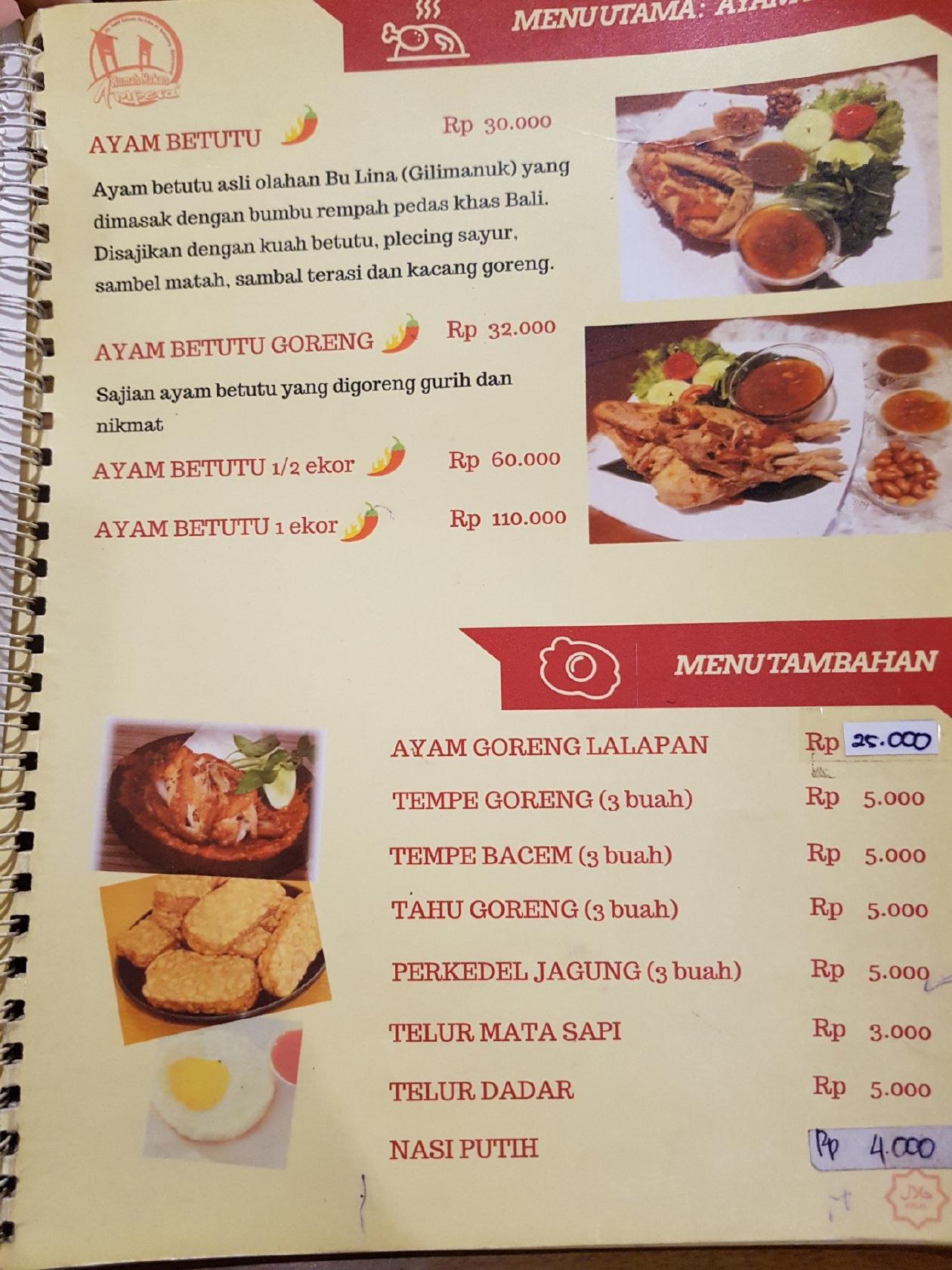 Menu at Ampera Restaurant, Gilimanuk