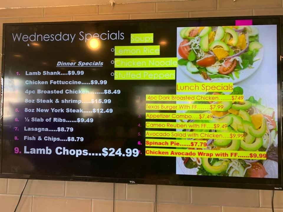 Menu at Cameo Restaurant, Lincoln Park