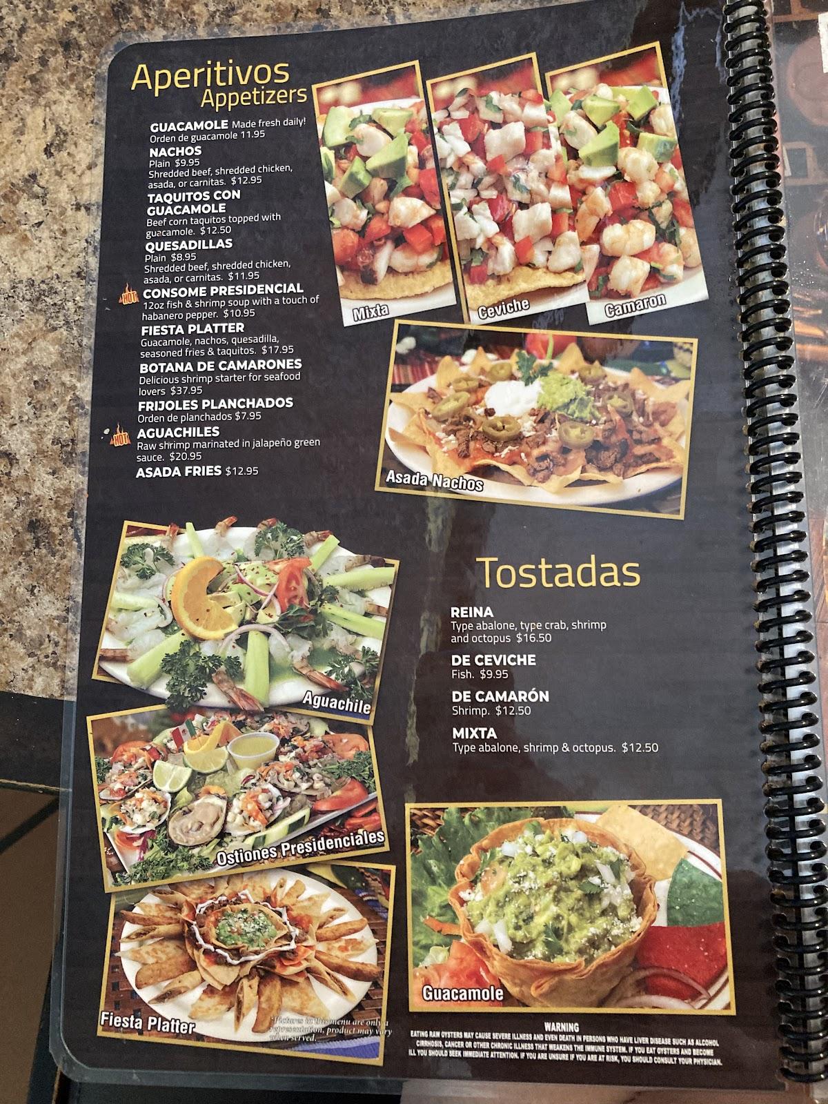 Menu at El Pescador restaurant, Santa Paula