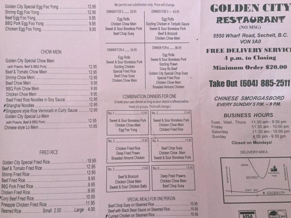 Menu at Golden City Restaurant, Sechelt, Wharf Ave