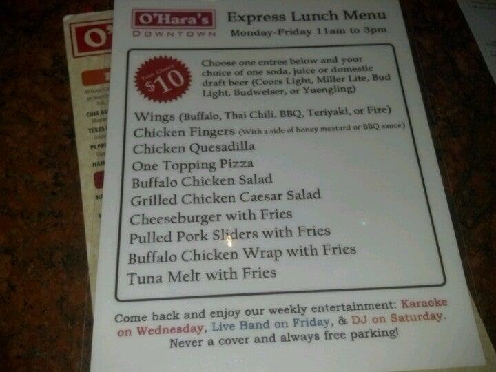 Menu at O'Hara's Bar & Grill, Jersey City