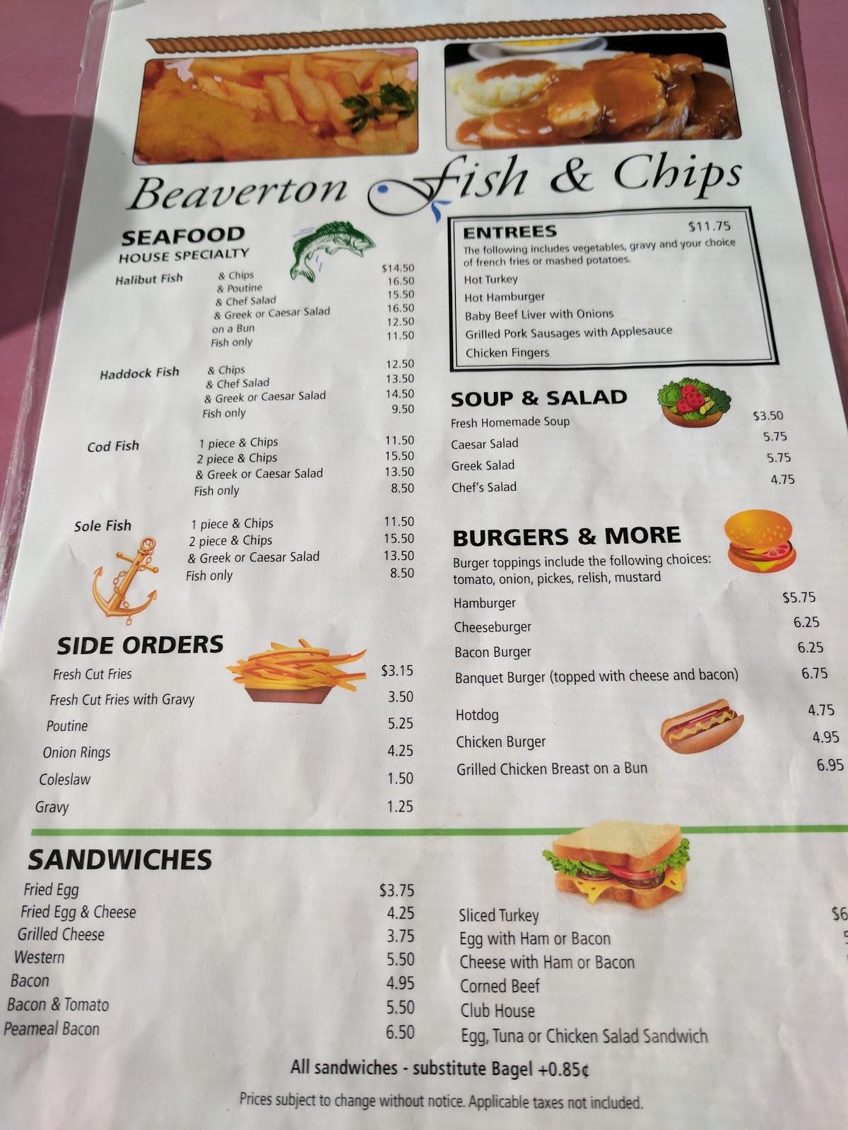 Menu at Beaverton Restaurant Inc, Beaverton