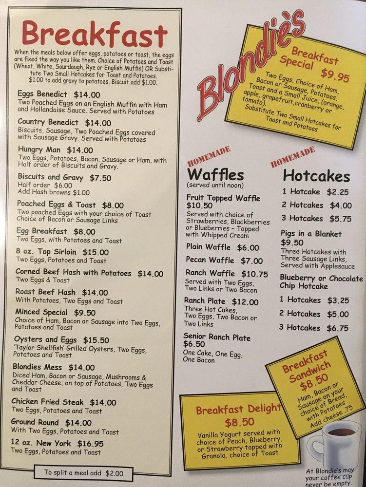 Menu at Blondie's Restaurant, Shelton