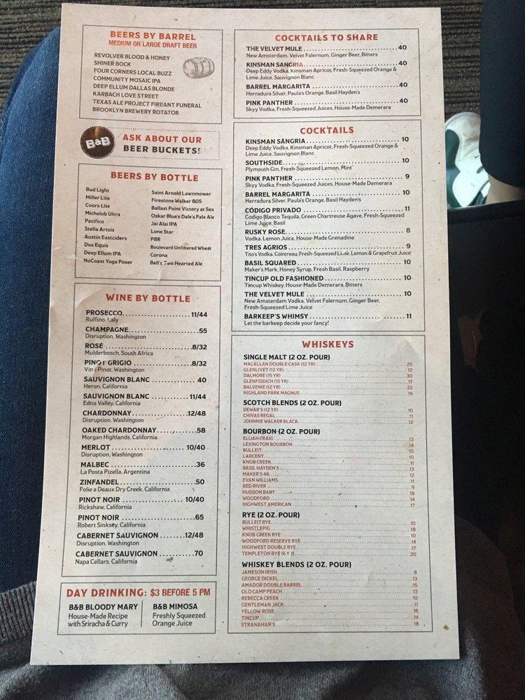 Menu at Bowl & Barrel, Dallas