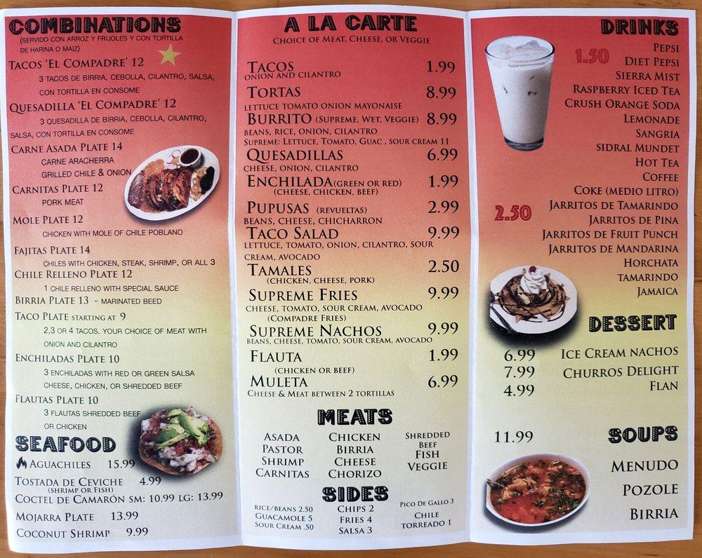Menu at Cielito Lindo Taqueria restaurant, Reno, Kings Row