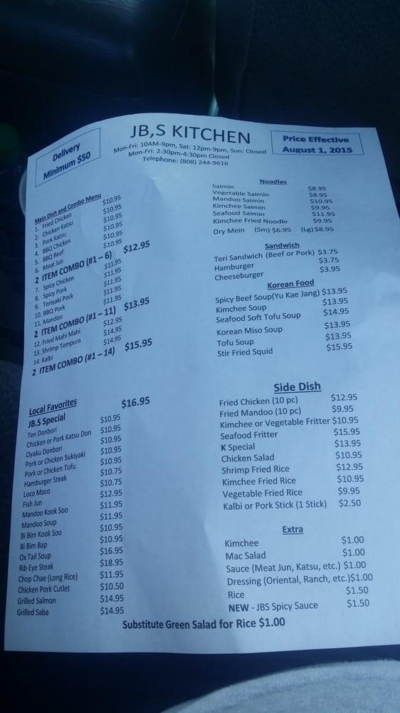 Menu at JB,S Kitchen and Lounge restaurant, Wailuku