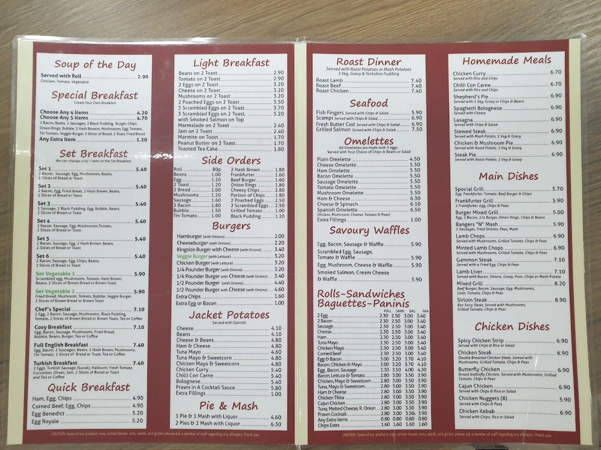 Menu at Cosy Cafe, South Benfleet