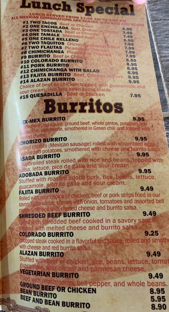 Menu at El Alazan Mexican Restaurant ll, Florence