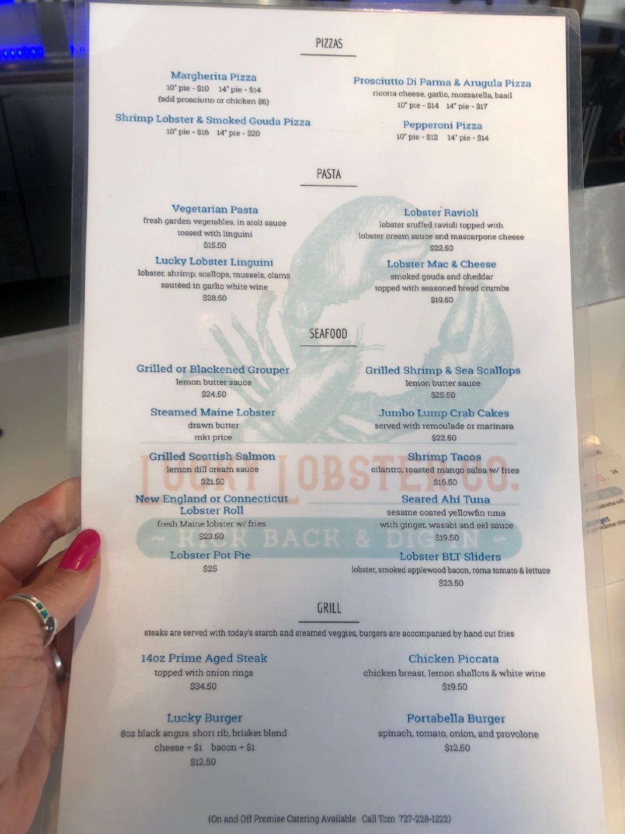 Carta de pizzería Lucky Lobster Co., Dunedin