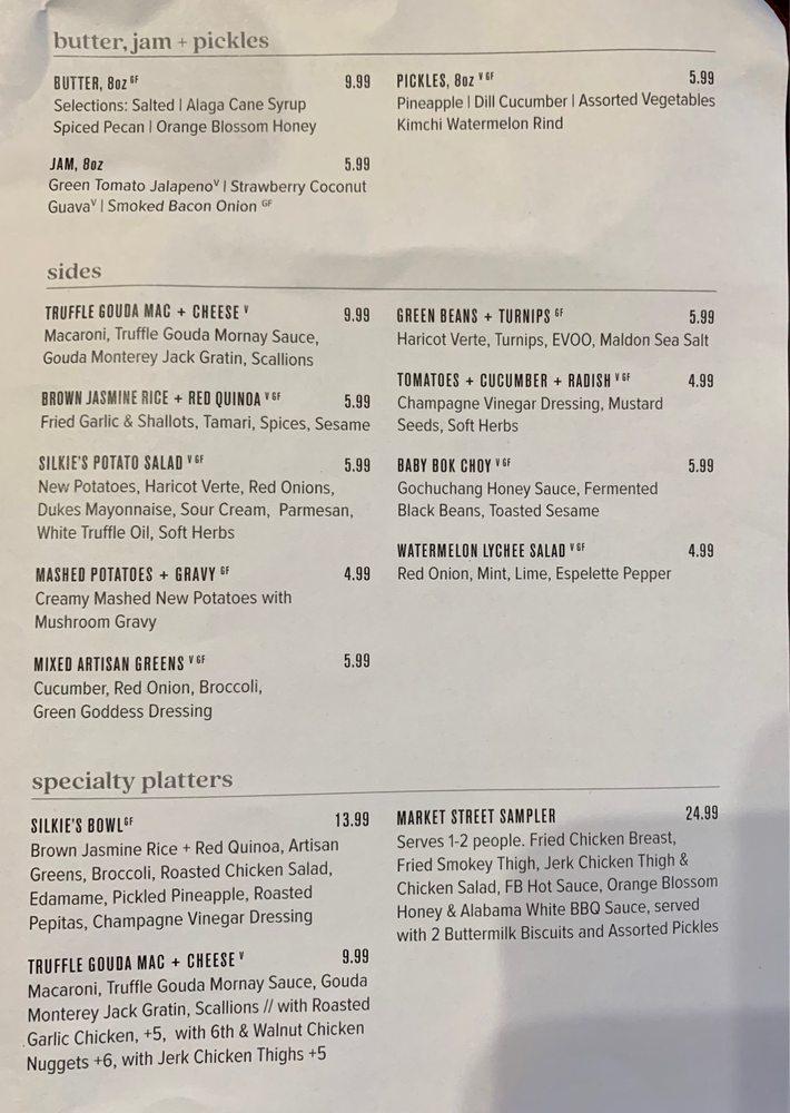 Menu at Silkie's Chicken and Champagne Bar, Jacksonville