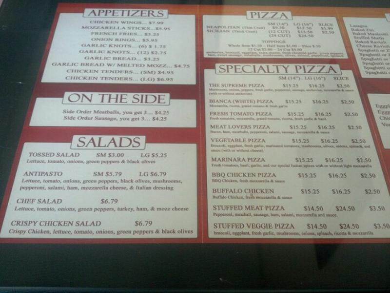 Menu at Marino's Pizza pizzeria, Queensbury