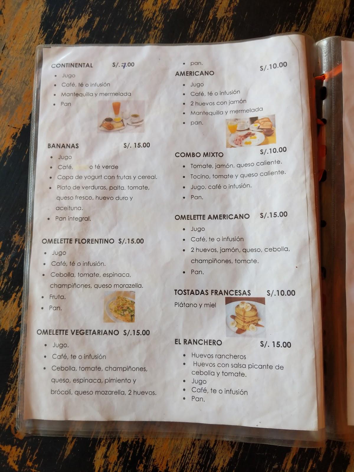 Menu at Bananas Café / Maracuyá, Máncora District