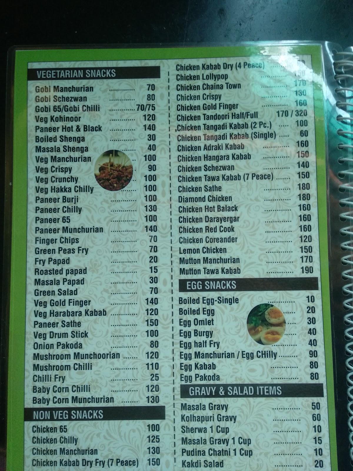 Hotel Nisarg Garden Restaurant menu