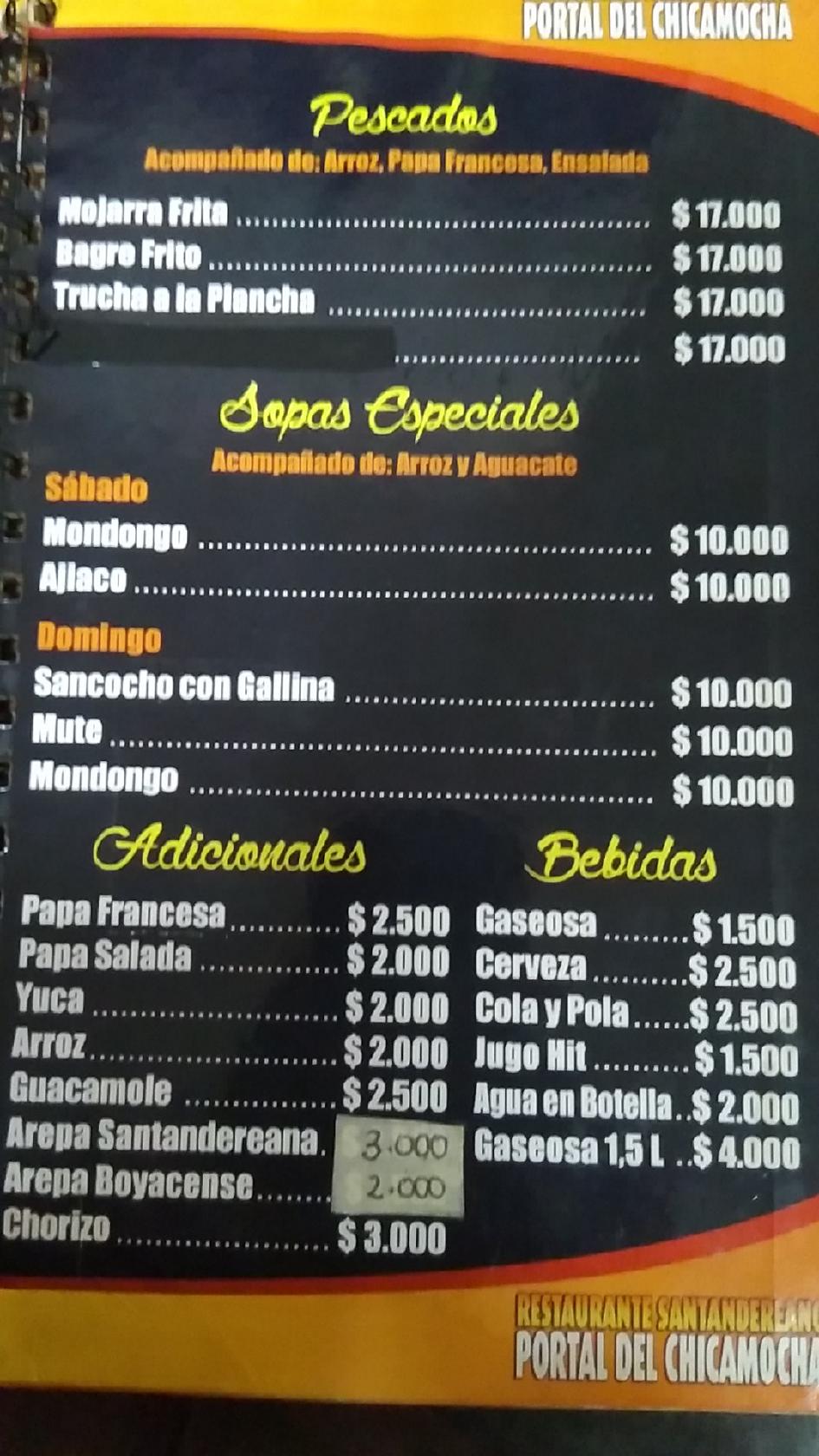 Menu at Restaurante Santandereano Portal del Chicamocha, Bogotá