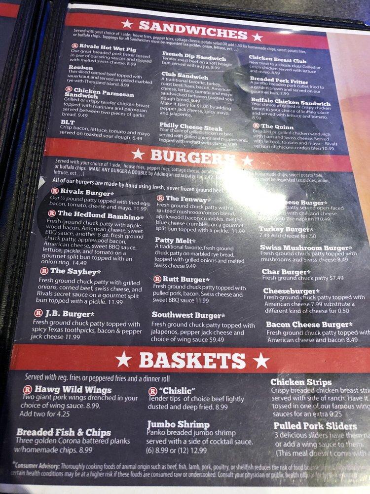 Menu at Rivals Bar & Grill, Hastings