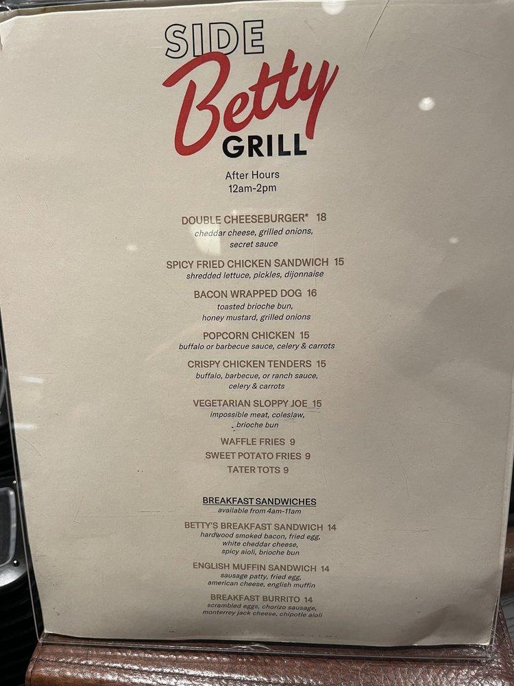 Menu at Side Betty Grill restaurant, Las Vegas, S Las Vegas Blvd