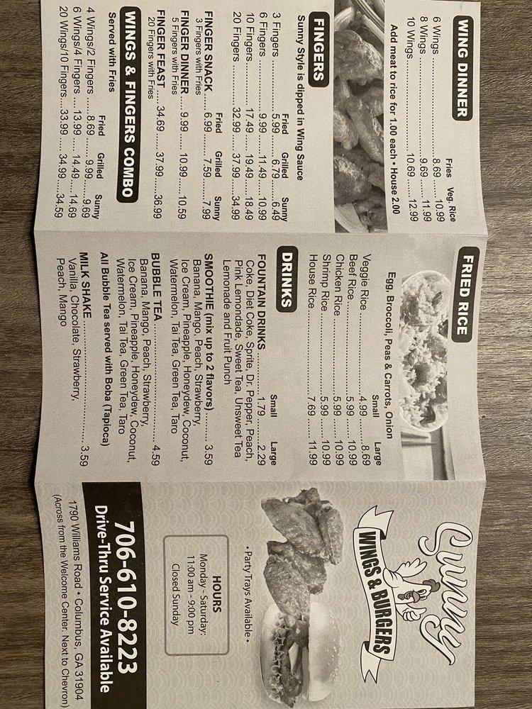 Menu at Sunny Wings & Burgers, Columbus