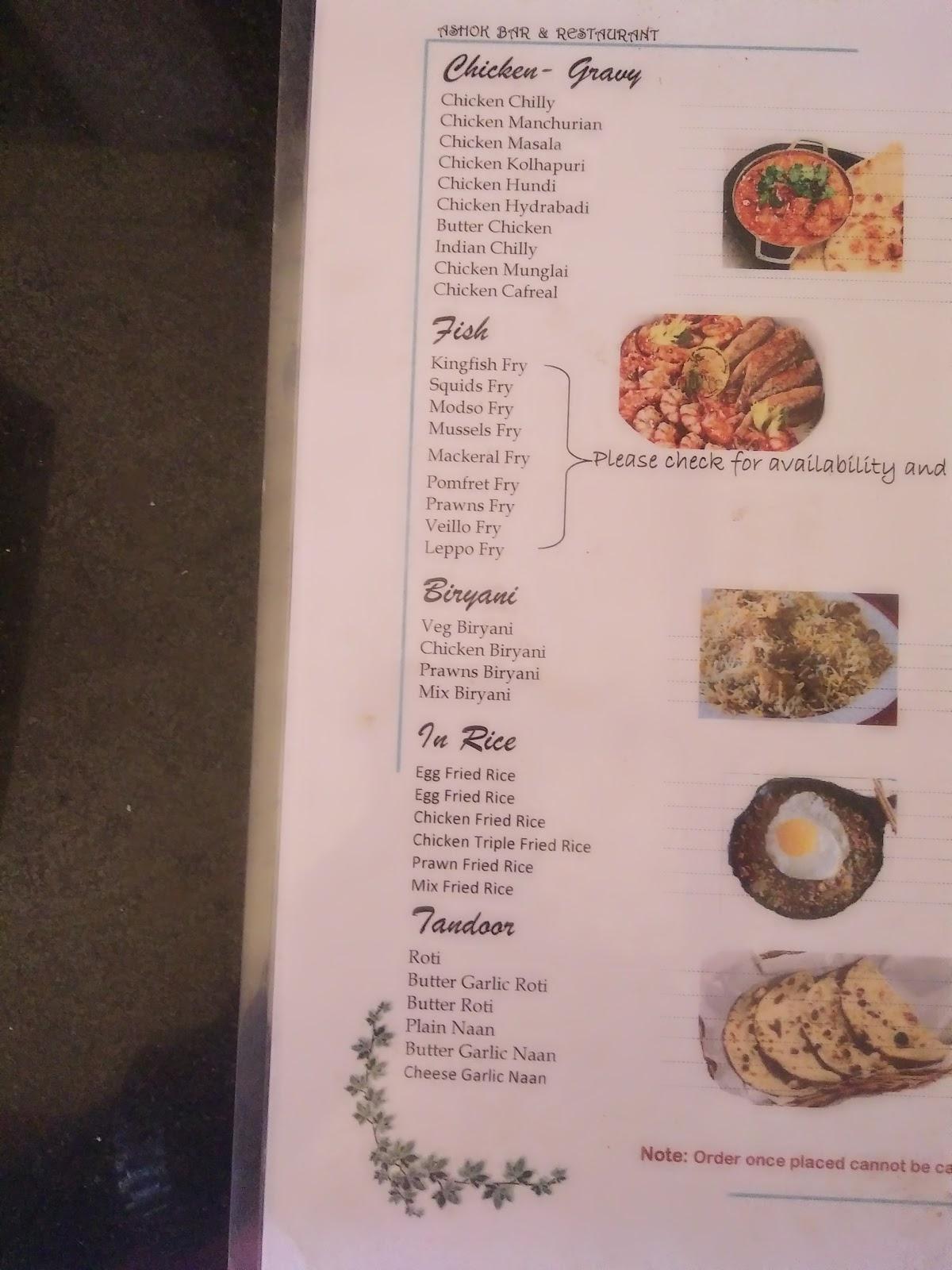 Ashok Bar & Restaurant menu