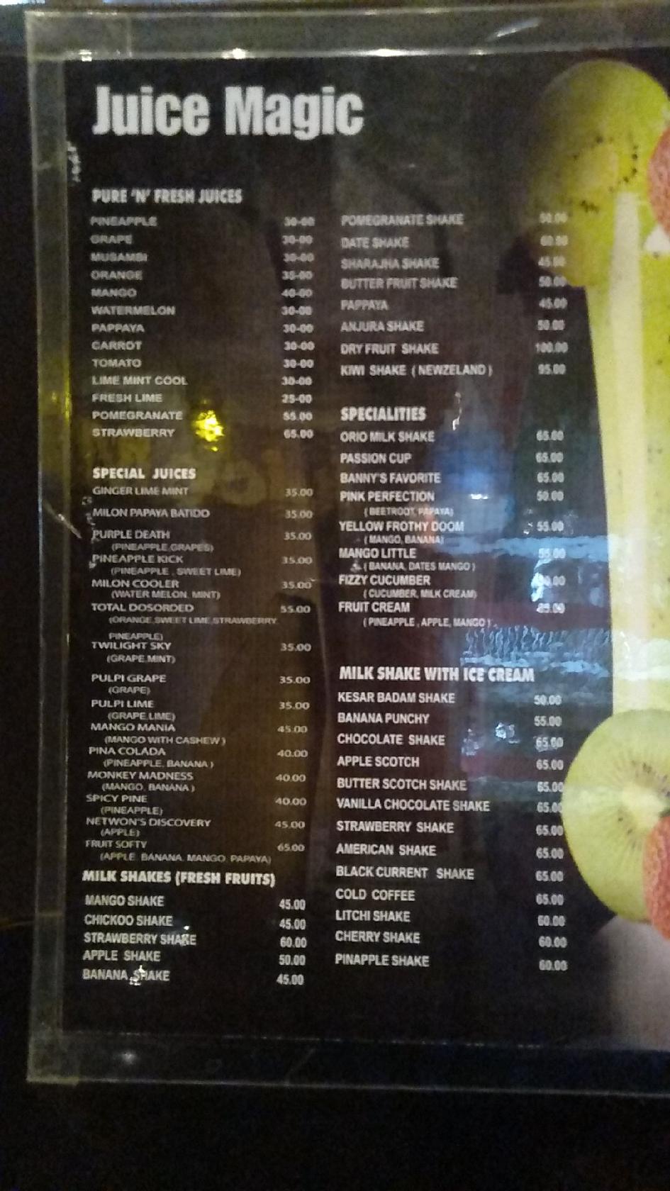Menu at JUICE MAGIC, Bangarapet