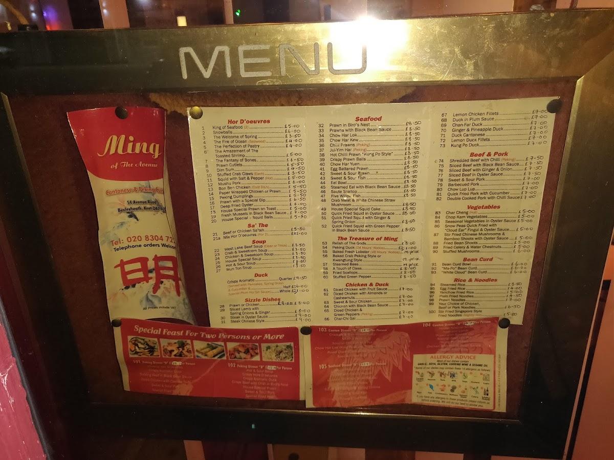 Menu At Ming Of The Avenue Restaurant Bexleyheath