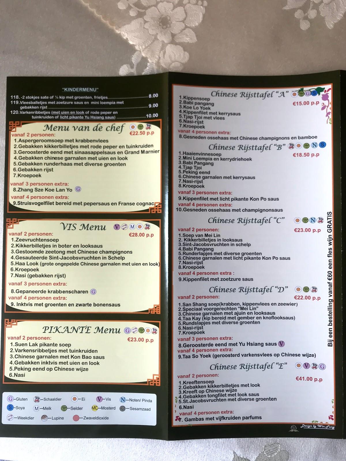 Menu at Mei Lin, Torhout