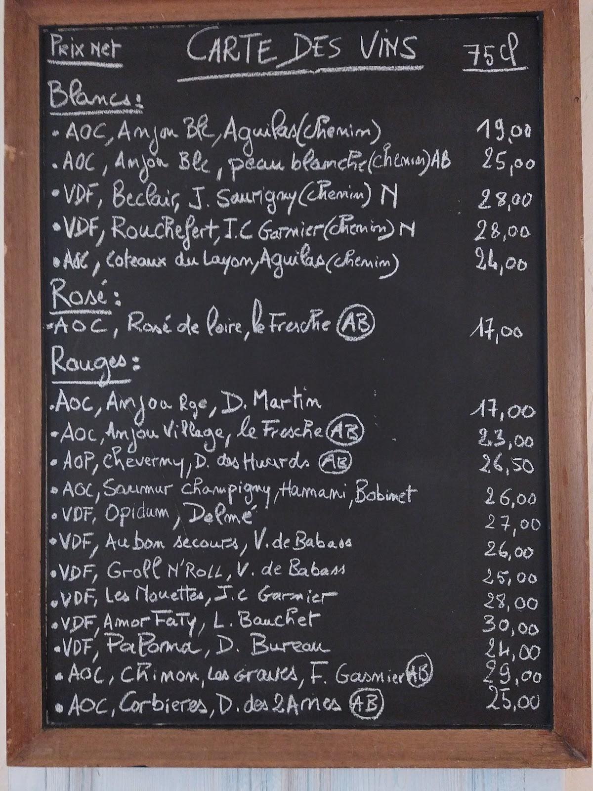 Menu au Chat noir Chat blanc restaurant Chalonnes sur Loire