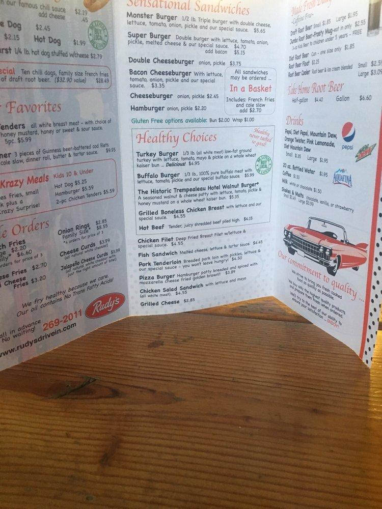 Menu at Rudy's Drive In Restaurant, Sparta