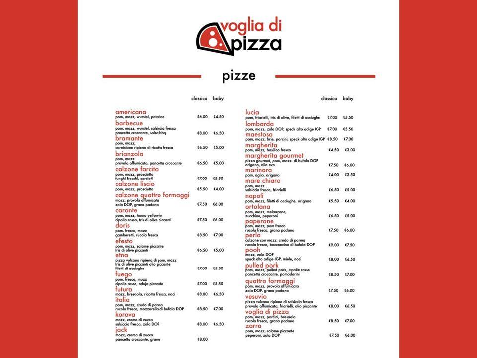 Menu Da Voglia Di Pizza Pizzeria Carate Brianza Via E Toti