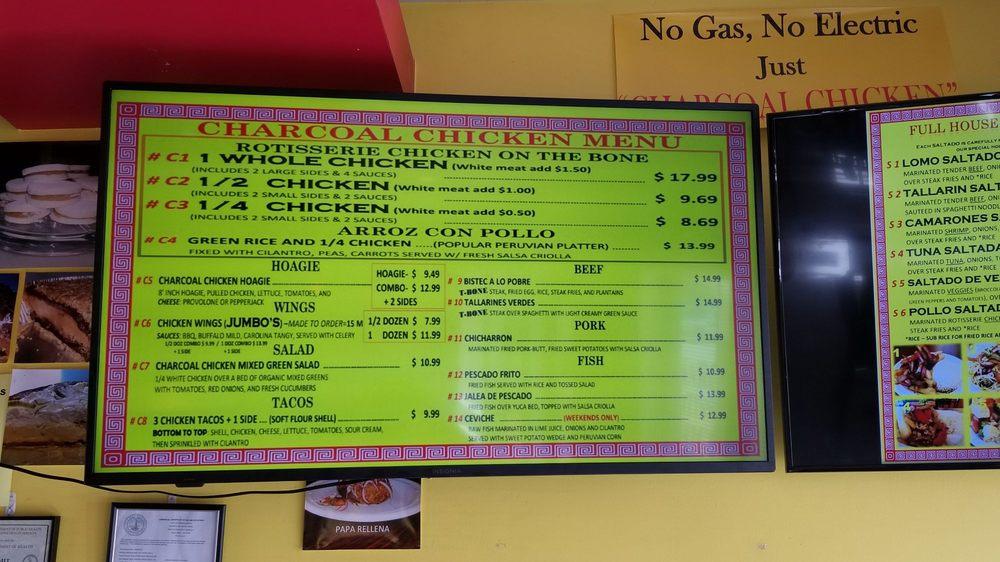 Menu at CHARCOAL CHICKEN Pollo A La Brasa restaurant, Virginia Beach