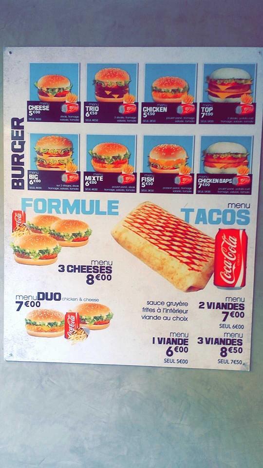 Menu at La Médina fast food, Tarascon