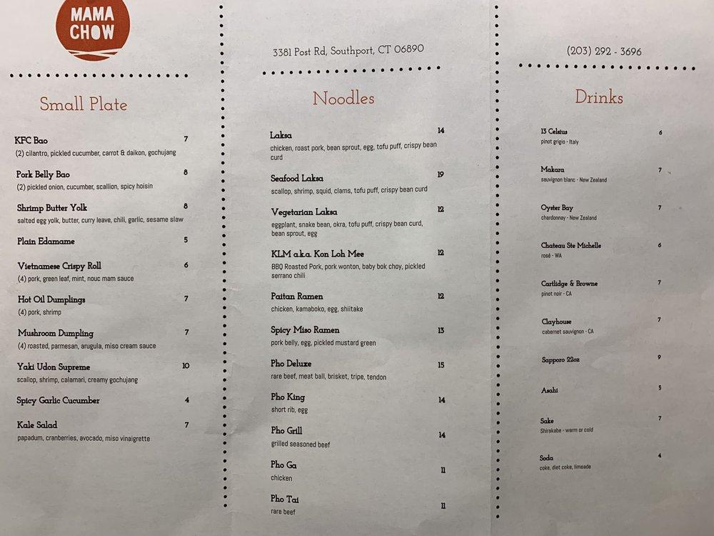 Menu at Mama Chow restaurant, Fairfield