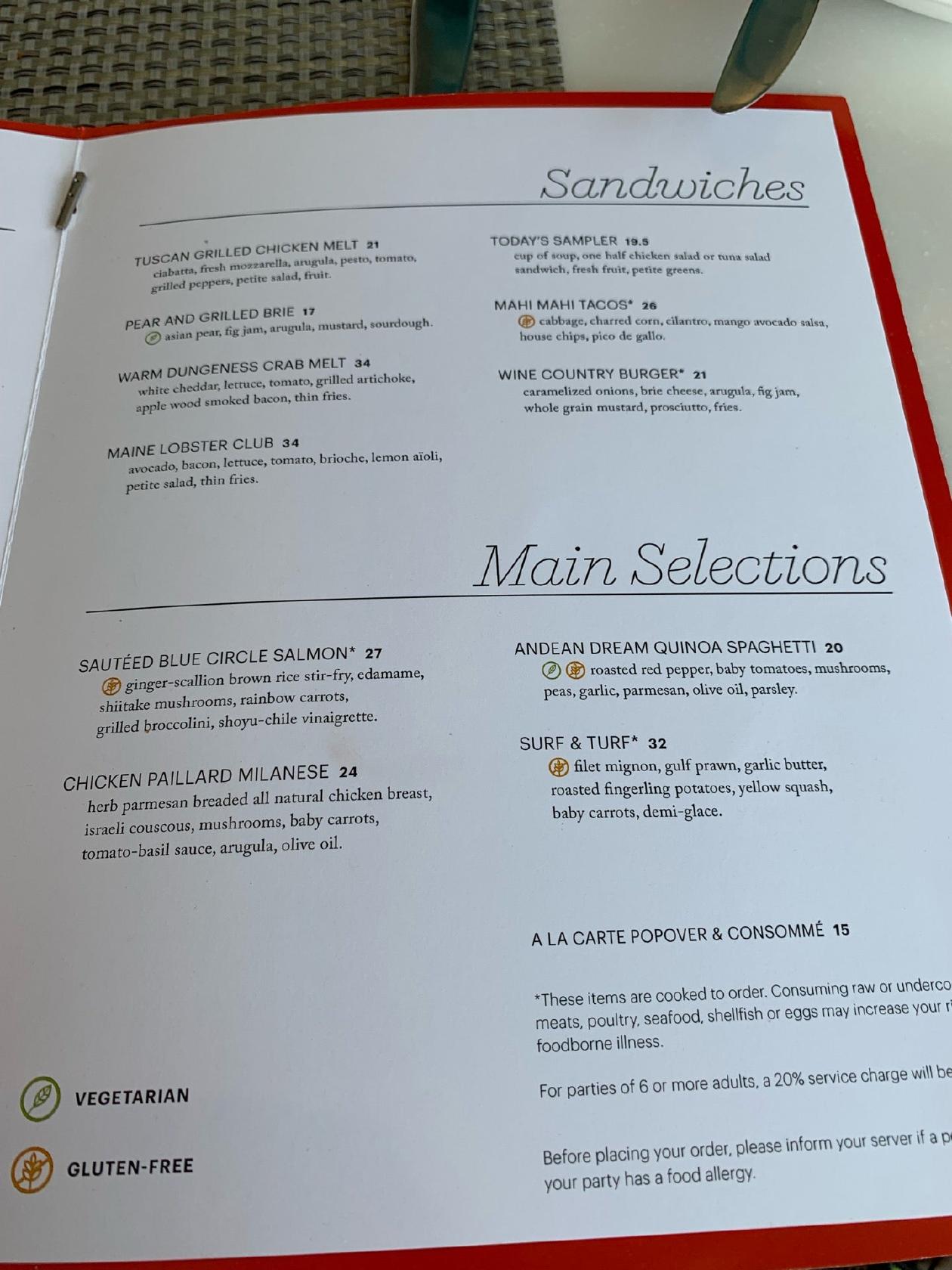 Menu at Cafe at Neiman Marcus, Walnut Creek, S Main St