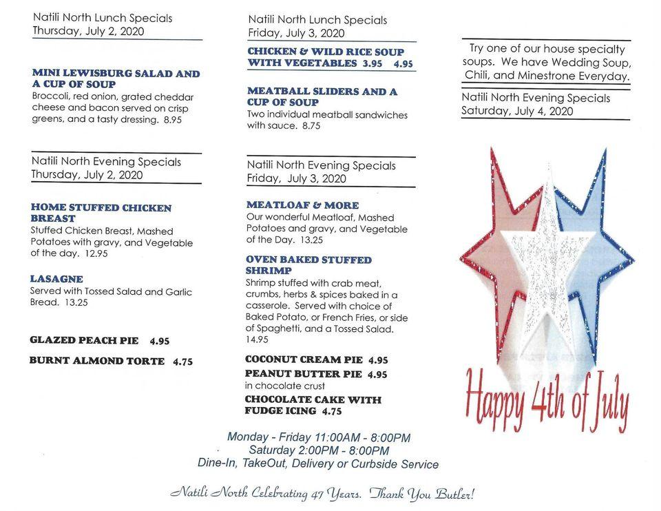 Menu at Natili North pizzeria, Butler