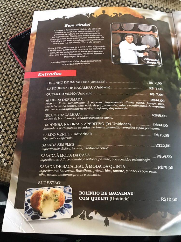 Menu at Quinta do Olivardo pub & bar, São Roque