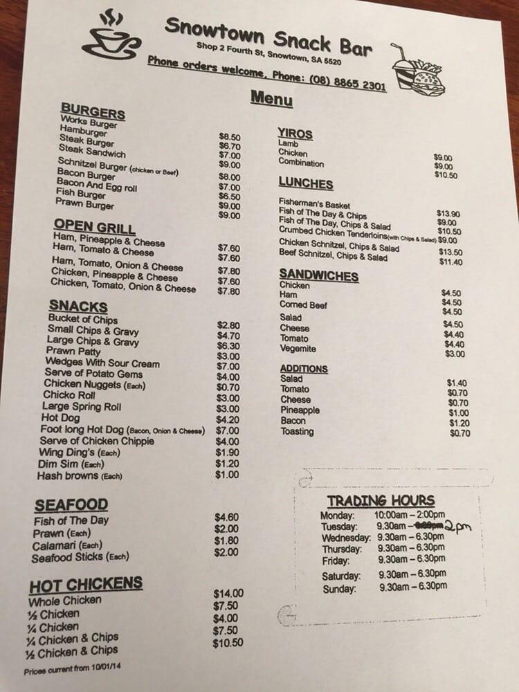 Menu at Snowtown Hotel pub & bar, Snowtown