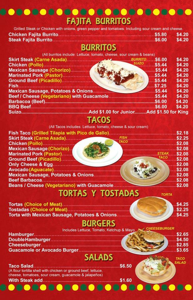 Menu at Taco & Burrito House restaurant, Chicago, 3038 N Broadway