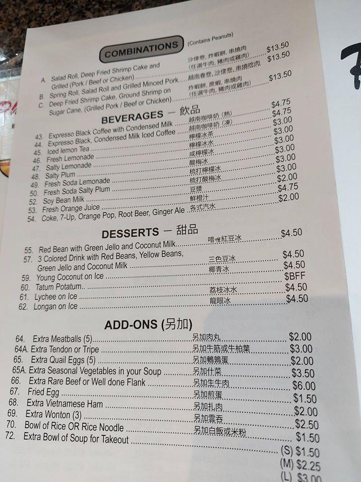 Menu at Pho Lan Beef Noodle Soup Restaurant, Richmond