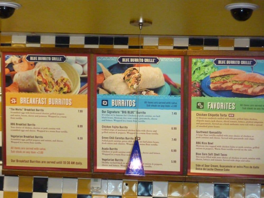 Menu at Blue Burrito Grille restaurant, Las Vegas, Wayne Newton Blvd
