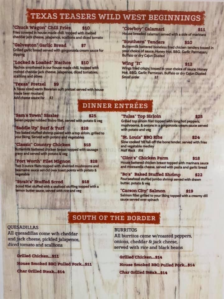 Menu at Chute Gates Steakhouse, Plymouth