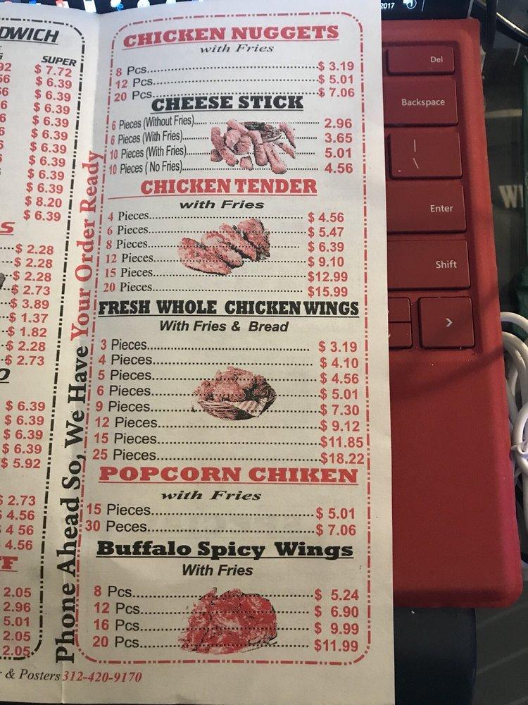 Menu at Union sub fast food, Chicago