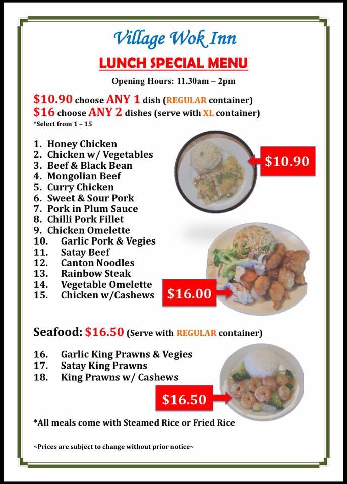 Menu at Village Wok Inn Chinese Restaurant, Calliope
