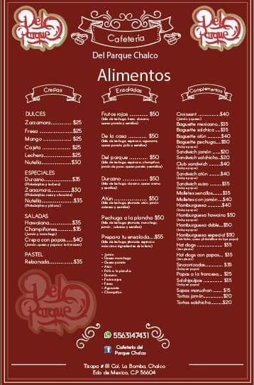 Carta de Cafetería del Parque Chalco, Chalco de Díaz Covarrubias